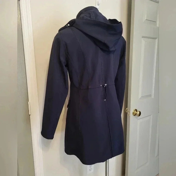DKNY Blue Longline Water Resistant Drawstring Waist Hooded Parka Jacket(S) - Picture 5 of 10